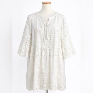 Cal style Elegant White Eyelet Mini Dress 2X